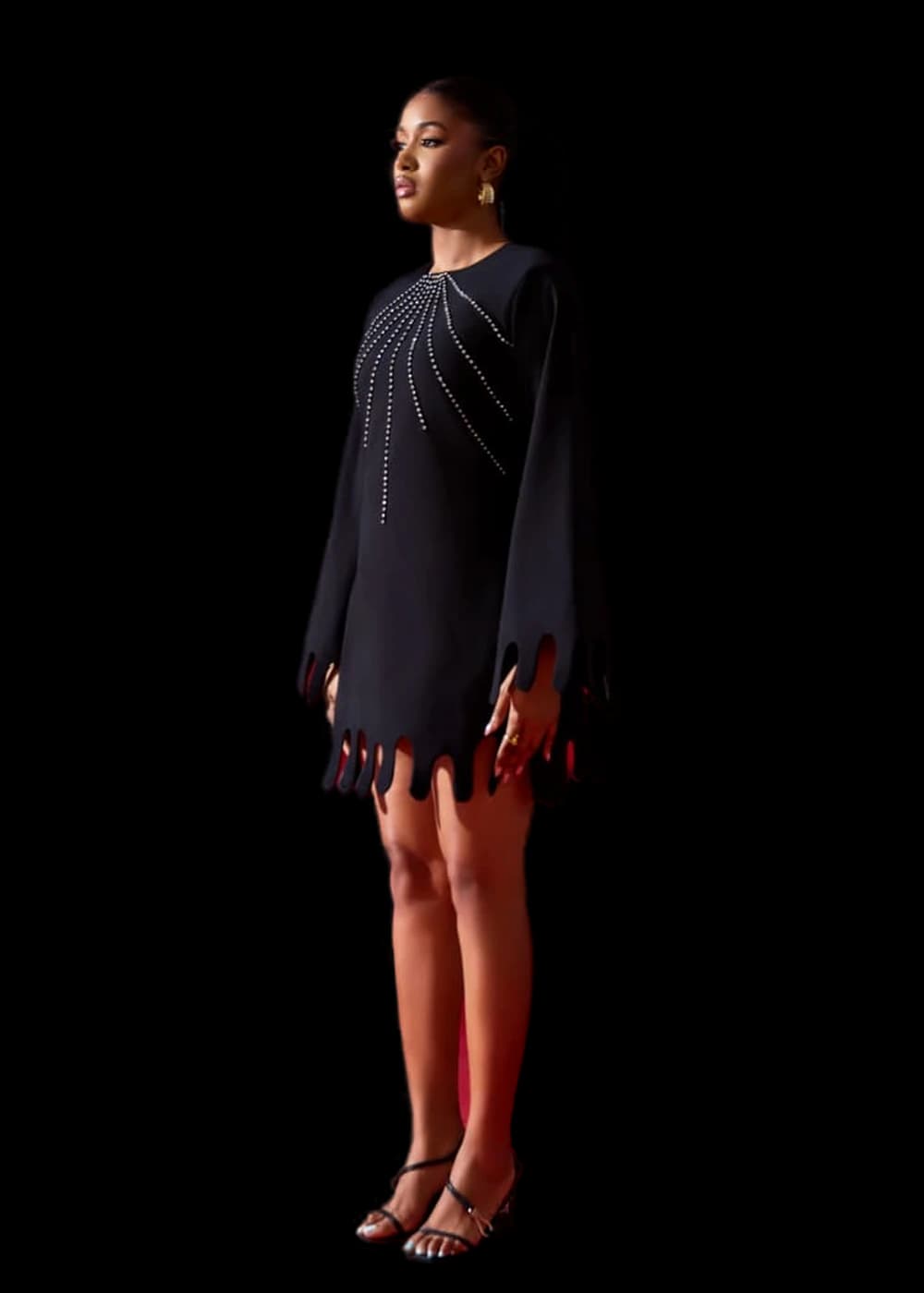The Tokyo mini dress in black, full length.